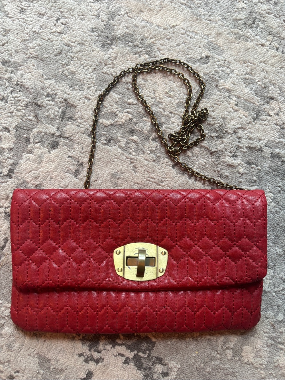 Under One Sky Red Quilted Crossbody Bag with Gold Chain
